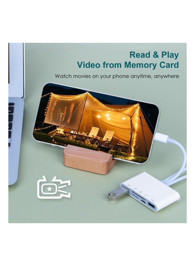 سوق النجوم قارئ بطاقات الذاكرة 5 في 1، محول USB OTG أبيض لأجهزة iPhone/iPad وأجهزة SD C وA بفتحات صغيرة، SDHC/SDXC/MMC، توصيل وتشغيل لأجهزة iOS وAndroid - Image 4